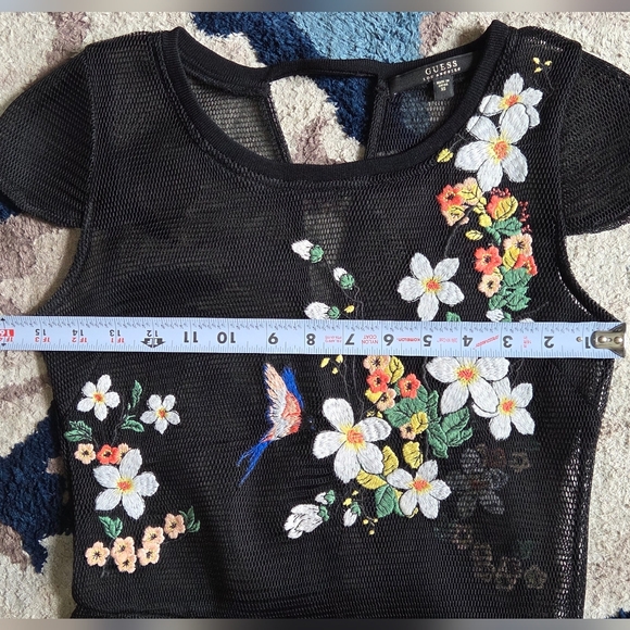 Guess Lyana Mesh Dress Women's Size XS Black Floral Embroidered Fit & Flare - Picture 7 of 8